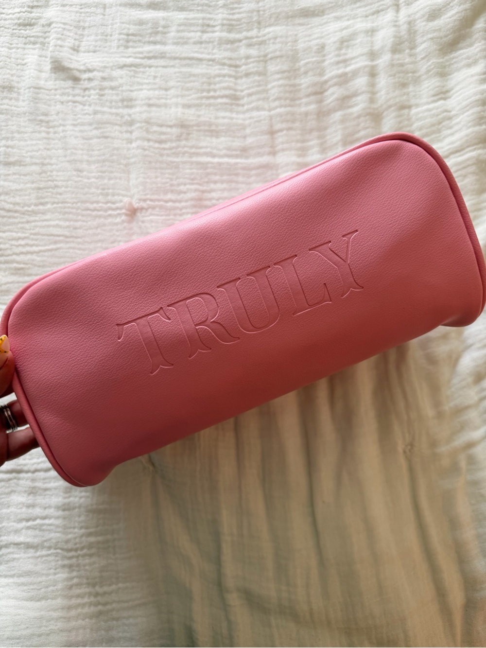 TRULY Pink Embossed Faux-Leather Cosmetic Case